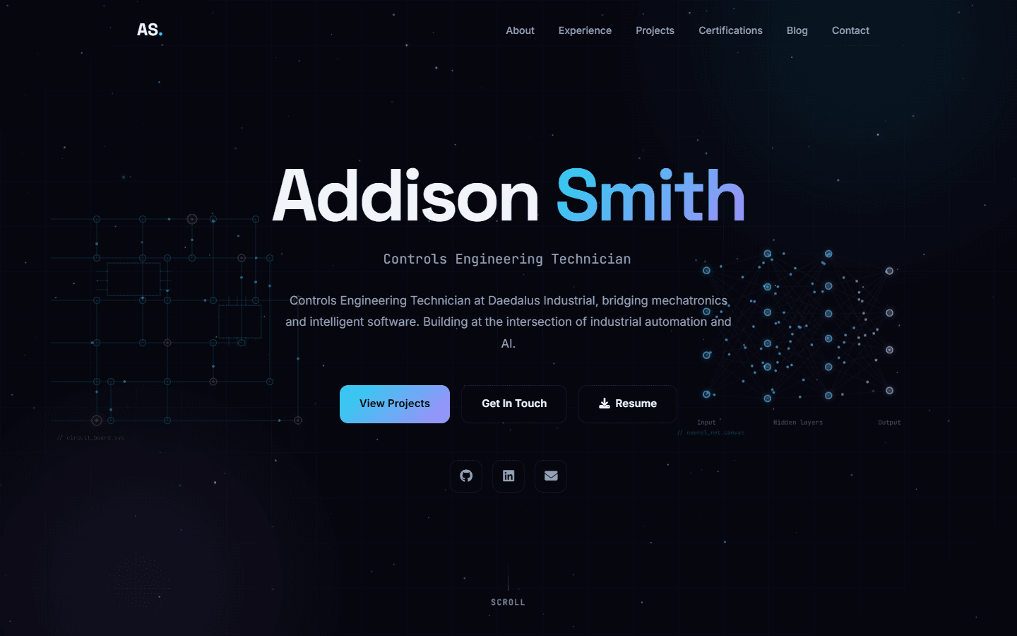 Screenshot of Addison's live portfolio site